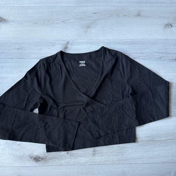 Victoria Secret PINK
COTTON LONG-SLEEVE WRAP CROP TOP black L NWT in packaging - Picture 5 of 7